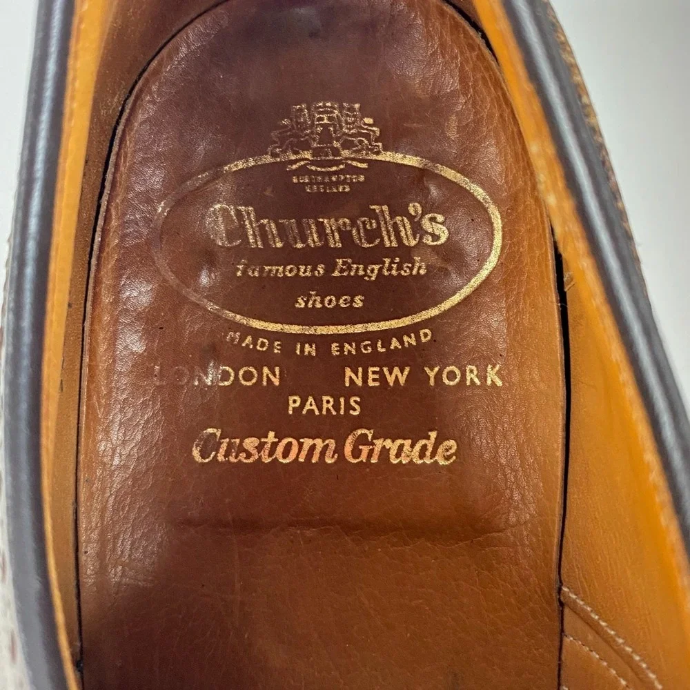 Church's Custom Grade Oxford Brogue Luxury Shoes Men's 10.5 C Brown Lace Up Fine